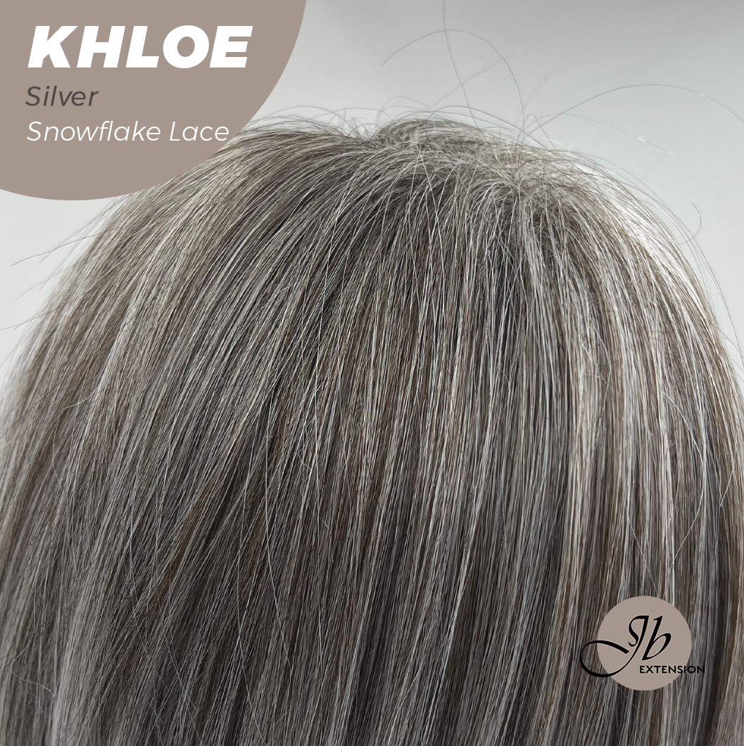 JBEXTENSION 12 Inches Bob Cut Silver Pre-Cut Snowflake Lace Frontlace Glueless Wig KHLOE SILVER【PERMATEASE】【BENDY EAR TABS】- M/L