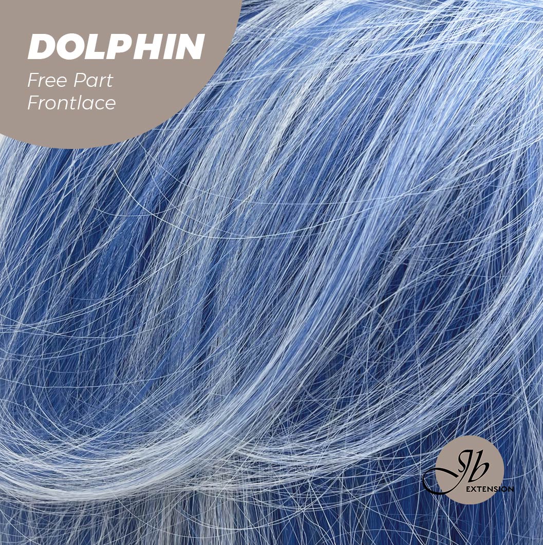 [FINAL SALE] JBEXTENSION 12 Inches Bob Cut Blue With White Highlight Free Part Pre-Cut Frontlace Glueless Wig DOLPHIN