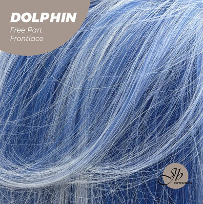 [FINAL SALE] JBEXTENSION 12 Inches Bob Cut Blue With White Highlight Free Part Pre-Cut Frontlace Glueless Wig DOLPHIN