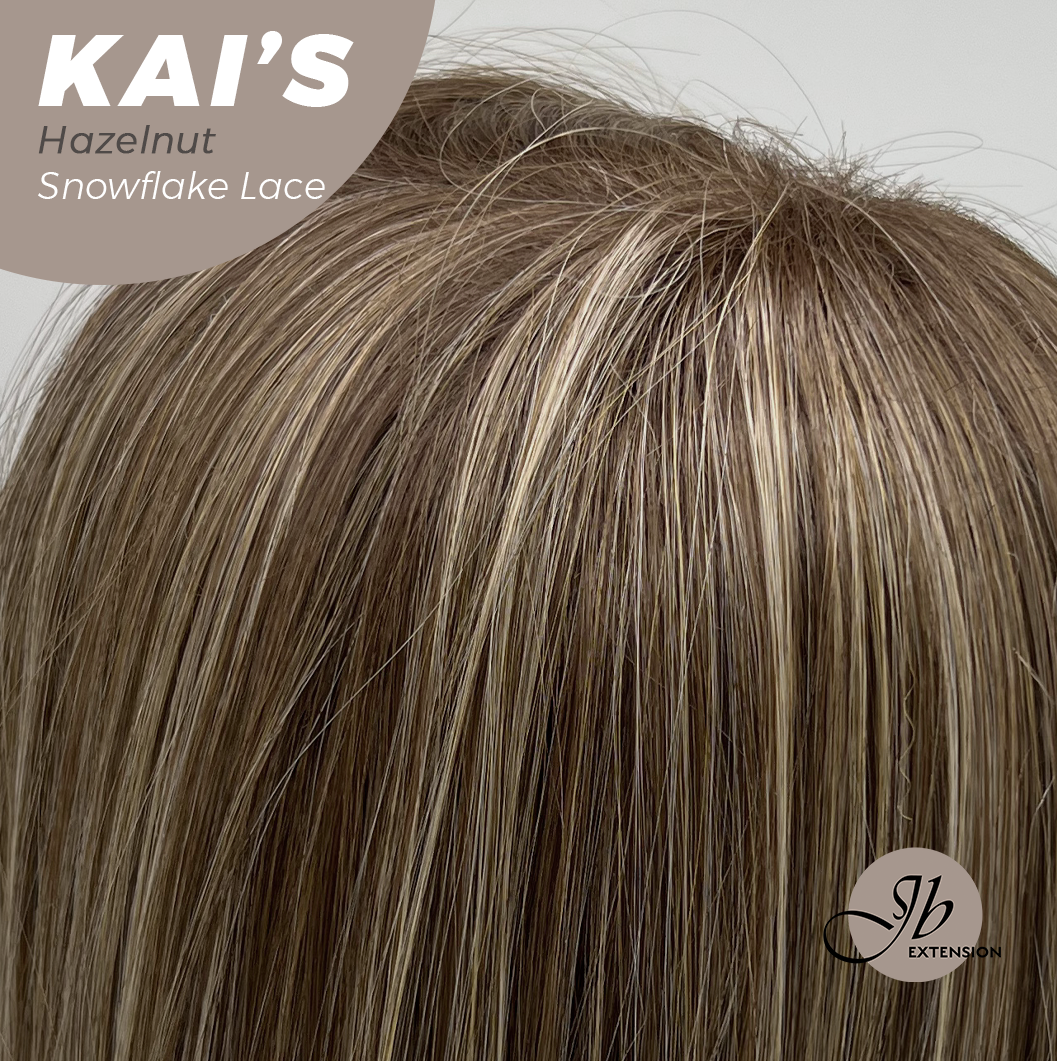 JBEXTENSION 18 Inches Hazelnut Blonde Highlight Pre-Cut Snowflake Lace Frontlace Glueless Wig KAI'S HAZELNUT【PERMATEASE】【BENDY EAR TABS】- S/M