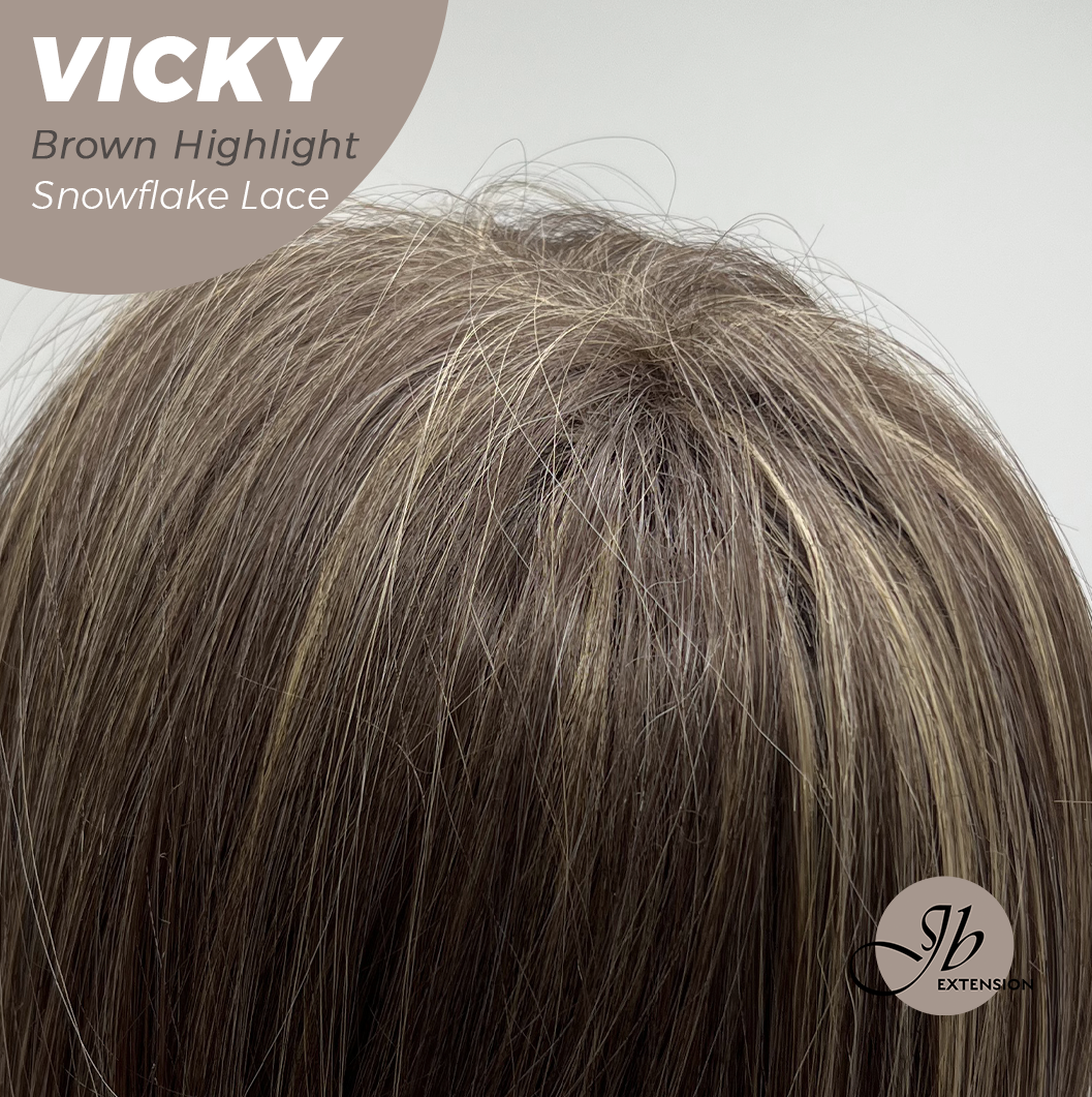 [FINAL SALE] JBEXTENSION 20 Inches Dark Brown with Highlight Pre-Cut Snowflake Lace Frontlace Glueless Wig VICKY BROWN HIGHLIGHT【PERMATEASE】【BENDY EAR TABS】- M/L