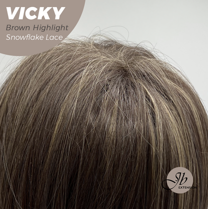 [FINAL SALE] JBEXTENSION 20 Inches Dark Brown with Highlight Pre-Cut Snowflake Lace Frontlace Glueless Wig VICKY BROWN HIGHLIGHT【PERMATEASE】【BENDY EAR TABS】- M/L