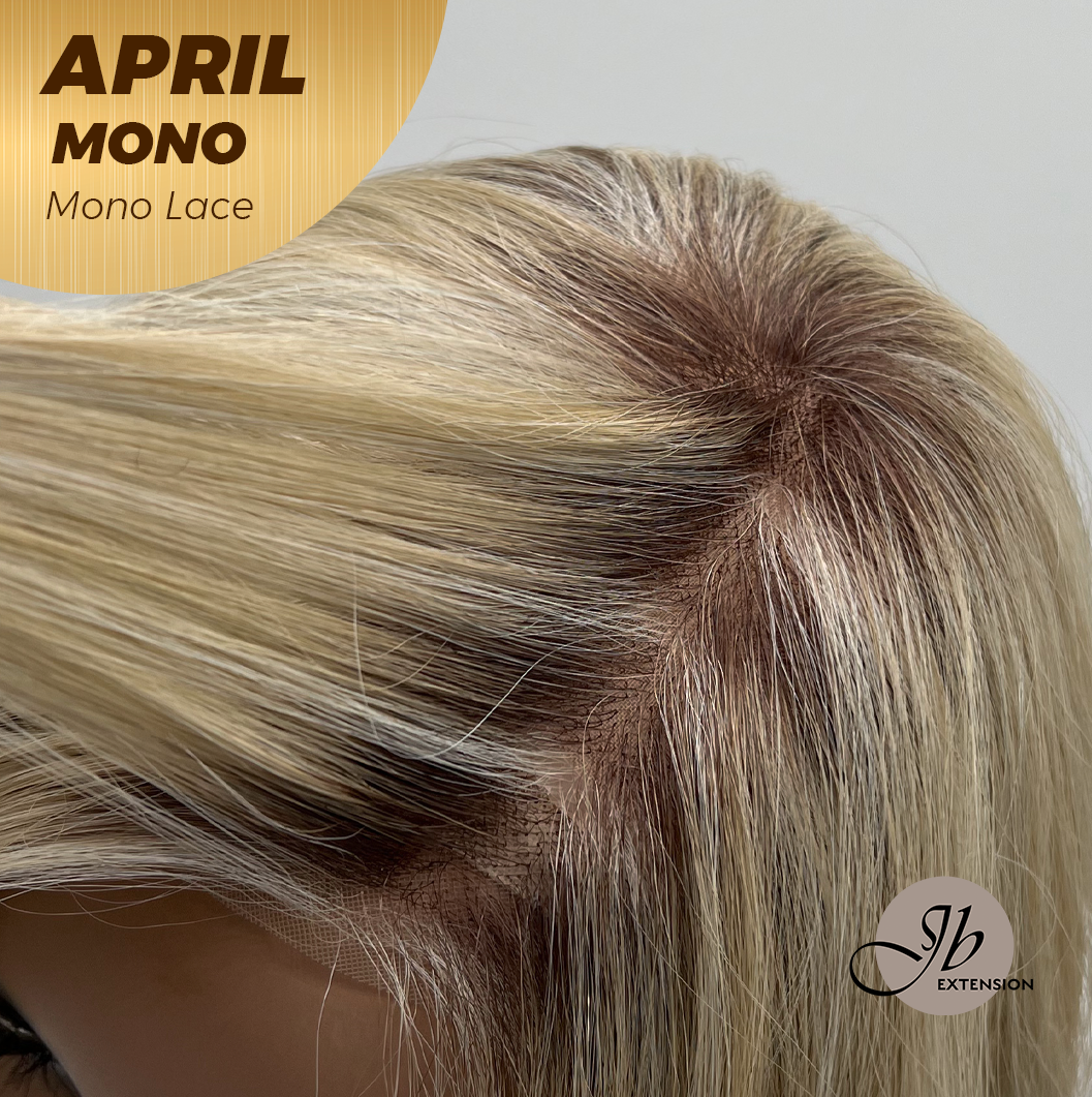 JBEXTENSION APRIL MONO Monofilament Handmade Wig 6X5 Full Monofilament Hand Tied Top Wig 18 Inches Mix Blonde Mono Lace Wig With Anti-slip Silicone Strips Glueless Wig APRIL MONO MIX BLONDE【BENDY EAR TABS】