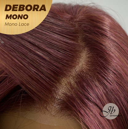 JBEXTENSION DEBORA MONO Monofilament Handmade Wig 6X5 Full Monofilament Hand Tied Top Wig 20 Inches Dark Red Mono Lace Wig With Anti-slip Silicone Strips Glueless Wig DEBORA MONO【BENDY EAR TABS】