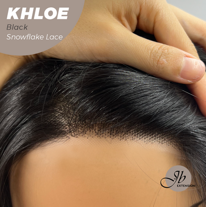 JBEXTENSION 12 Inches Bob Cut Black Pre-Cut Snowflake Lace Frontlace Glueless Wig KHLOE BLACK【PERMATEASE】【BENDY EAR TABS】- M/L