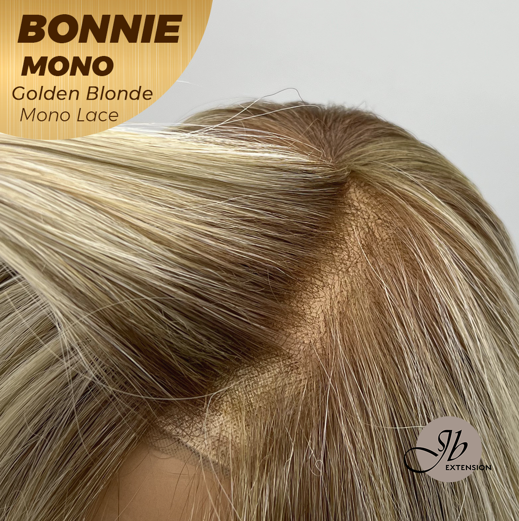 HOT OF SEASON - BONNIE MONO Full Monofilament Handmade Full Lace Full Hand Tied Wig 12 Inches Golden Blonde With Dark Root Mono Lace Handmade Futura Fiber Glueless Wig BONNIE MONO GOLDEN BLONDE【BENDY EAR TABS】