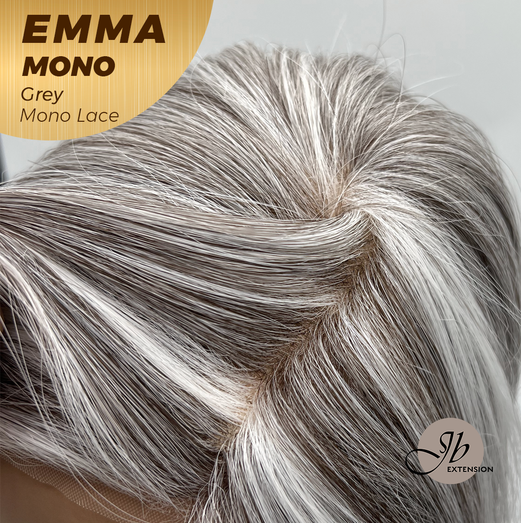 [FINAL SALE] JBEXTENSION EMMA MONO Monofilament Handmade Wig 6X5 Full Monofilament Hand Tied Top Wig 14 Inches Grey Mono Lace Wig With Anti-slip Silicone Strips Glueless Wig EMMA MONO GREY【BENDY EAR TABS】