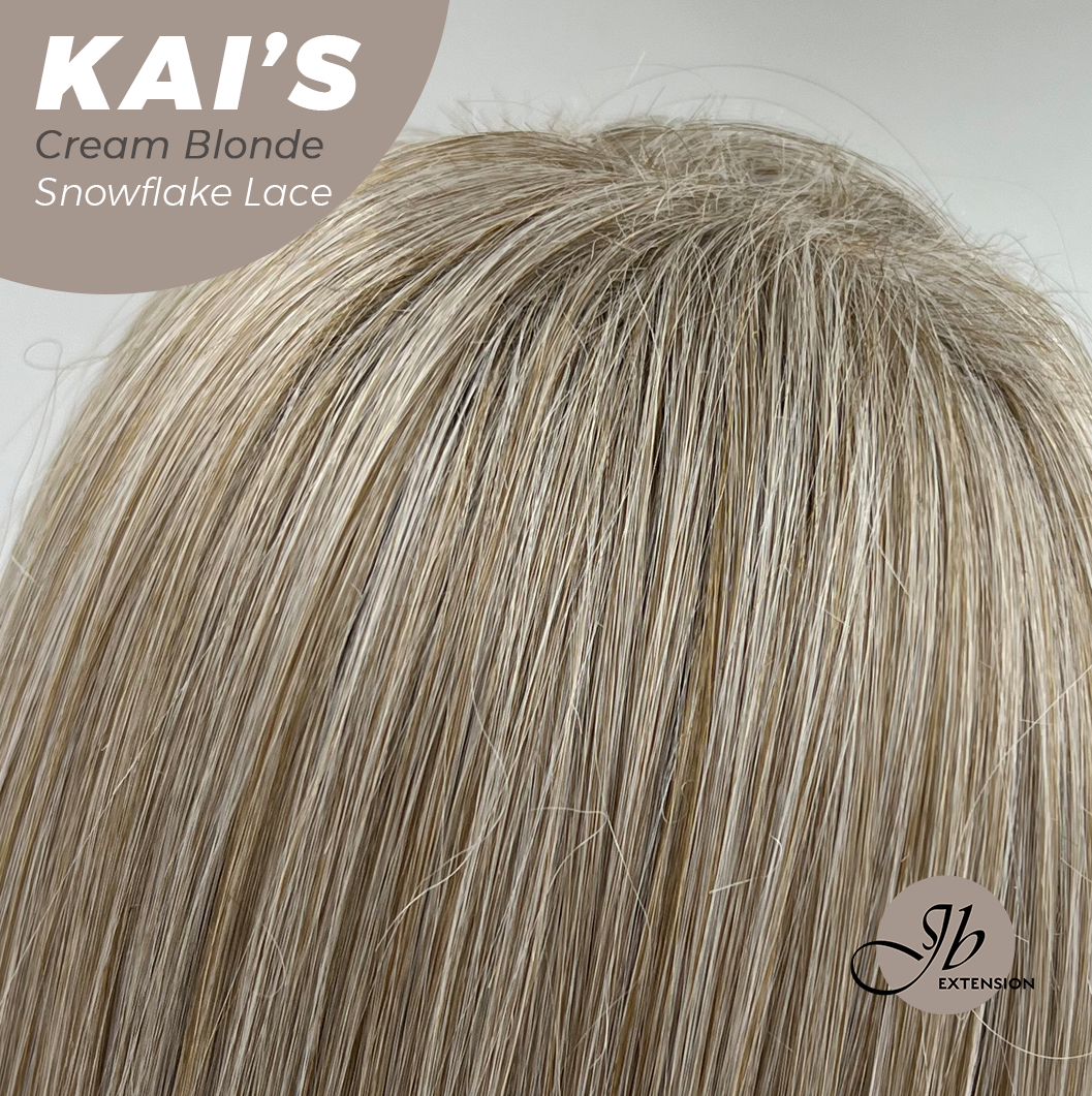 JBEXTENSION 18 Inches Cream Blonde Pre-Cut Snowflake Lace Frontlace Glueless Wig KAI'S CREAM BLONDE【PERMATEASE】【BENDY EAR TABS】- M/L
