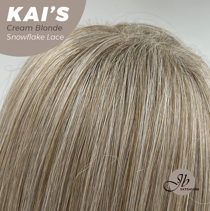 JBEXTENSION 18 Inches Cream Blonde Pre-Cut Snowflake Lace Frontlace Glueless Wig KAI'S CREAM BLONDE【PERMATEASE】【BENDY EAR TABS】- M/L