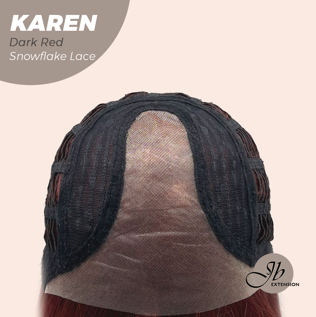 JBEXTENSION 18 Inches Dark Red Pre-Cut Arc Snowflake Lace Frontlace Glueless Wig KAREN DARK RED【BENDY EAR TABS】