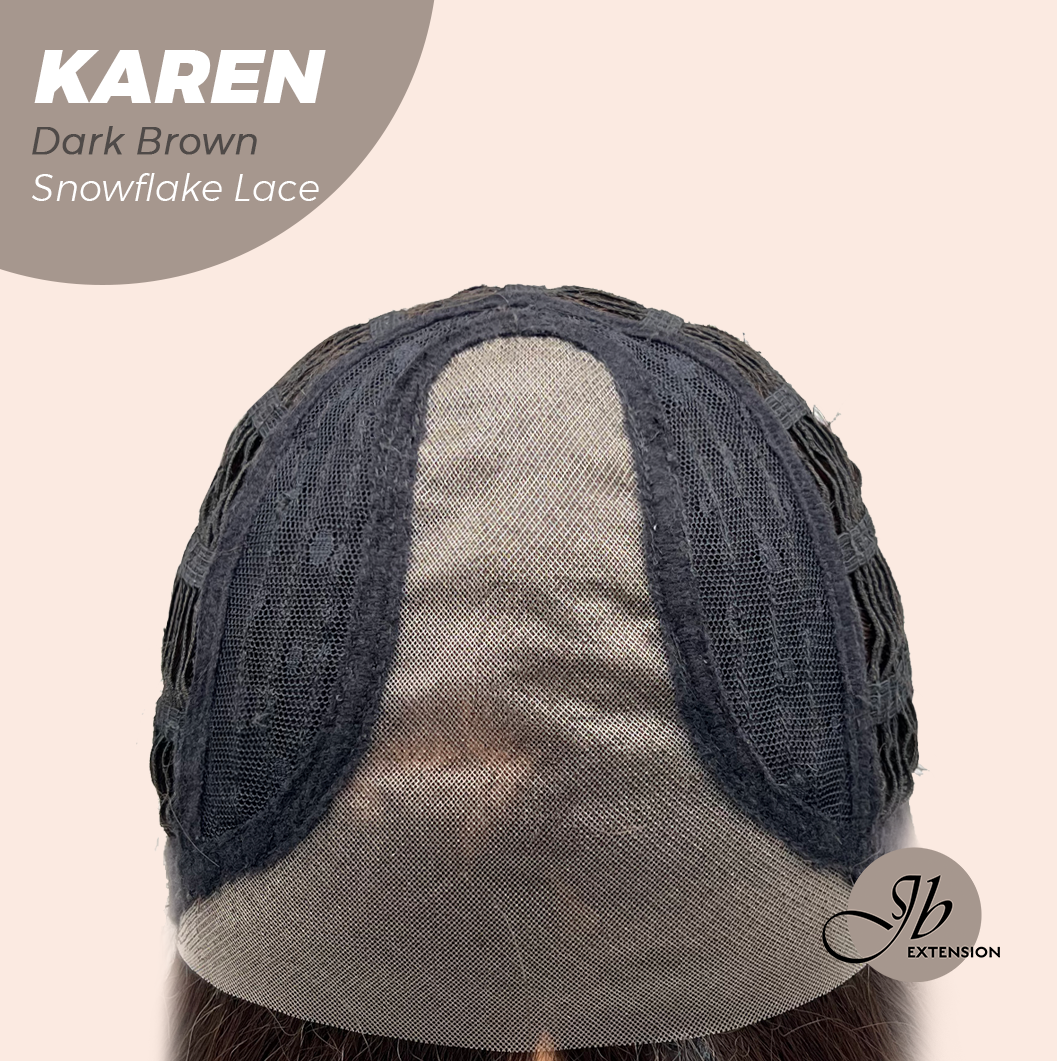 JBEXTENSION 18 Inches Dark Brown Pre-Cut Arc Snowflake Lace Frontlace Glueless Wig KAREN DARK BROWN【BENDY EAR TABS】