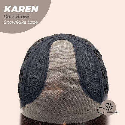 JBEXTENSION 18 Inches Dark Brown Pre-Cut Arc Snowflake Lace Frontlace Glueless Wig KAREN DARK BROWN【BENDY EAR TABS】