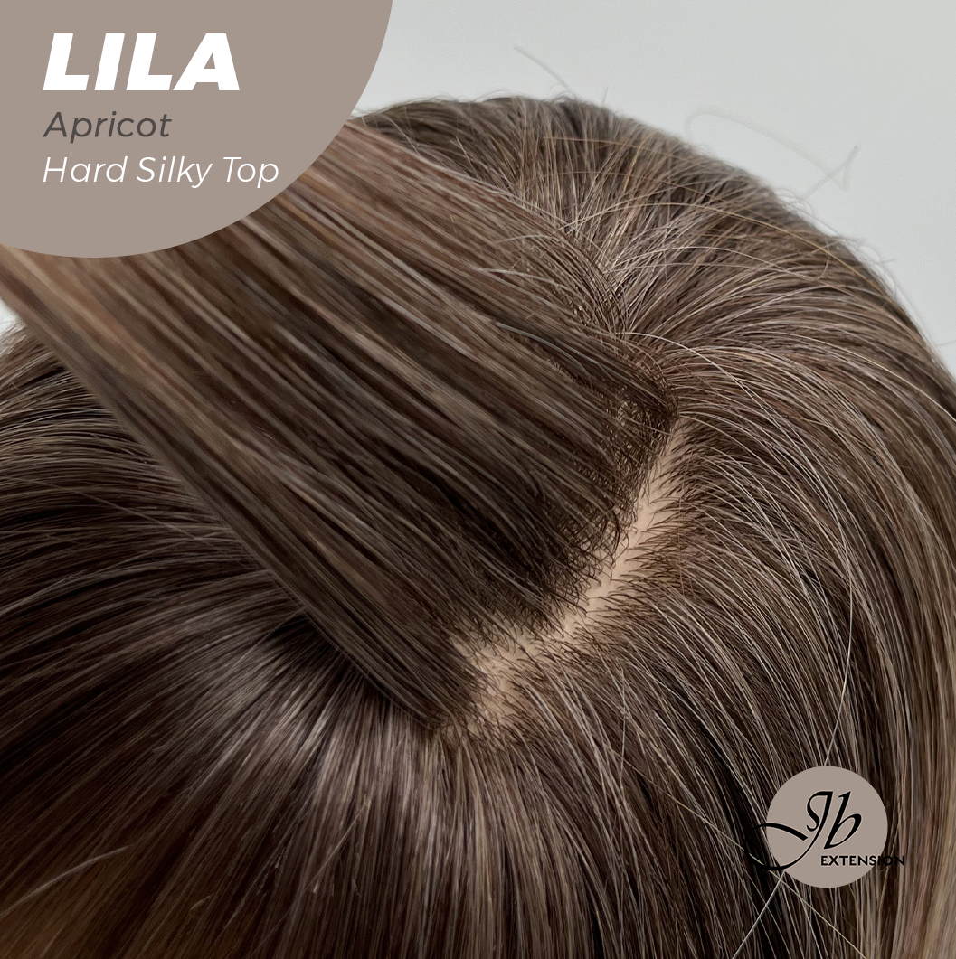 JBEXTENSION 20 Inches Scalpiana Apricot Wolf Cut 3.5X4 Hard Silky Top Natural Scalp Effect Wig With Bangs LILA APRICOT