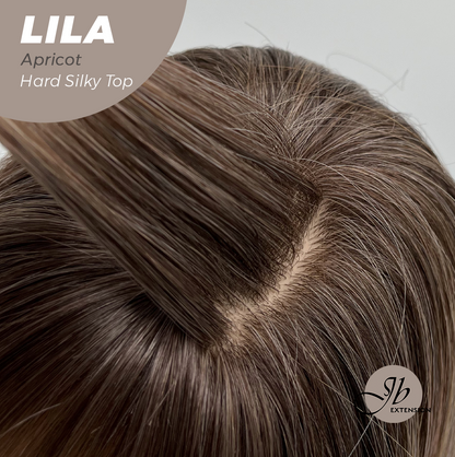 JBEXTENSION 20 Inches Scalpiana Apricot Wolf Cut 3.5X4 Hard Silky Top Natural Scalp Effect Wig With Bangs LILA APRICOT