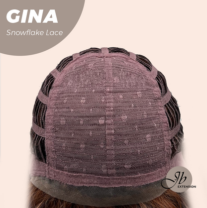 [FINAL SALE] JBEXTENSION 16 Inches Deep Curly Black with Brown Highlight Pre-Cut Snowflake Lace Frontlace Glueless Wig GINA SNOWFLAKE【PERMATEASE】【BENDY EAR TABS】