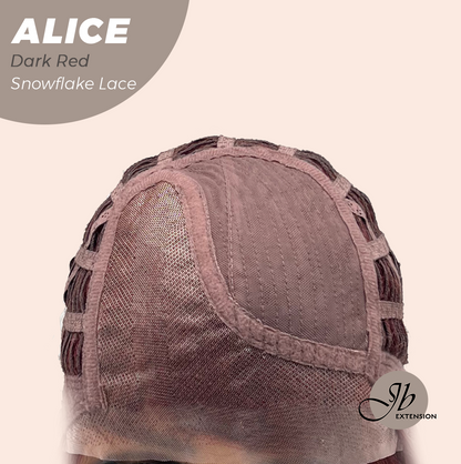 JBEXTENSION 12 Inches Dark Red Pre-Cut Side Part Snowflake Lace Frontlace Glueless Wig ALICE DARK RED【BENDY EAR TABS】- M/L