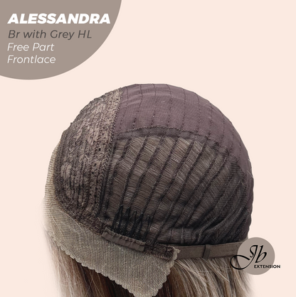 JBEXTENSION 20 Inches Brown with Grey Highlight Curly Fiber X, Tangle Less Pre-Cut Free Part Frontlace Glueless Wig ALESSANDRA GREY【FIBER X】