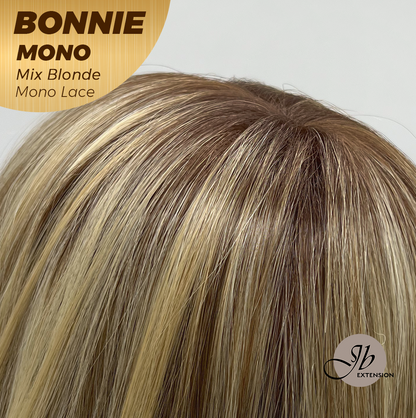 JBEXTENSION BONNIE MONO Full Monofilament Handmade Full Lace Full Hand Tied Wig 12 Inches Mix Blonde With Dark Root Mono Lace Handmade Futura Fiber Glueless Wig BONNIE MONO MIX BLONDE【BENDY EAR TABS】