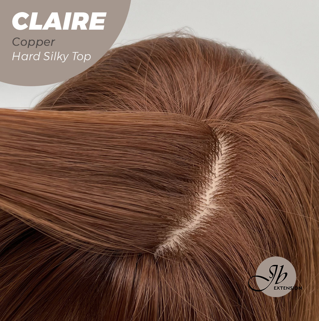 JBEXTENSION 22 Inches Scalpiana Copper 3.5X4 Hard Silky Top Natural Scalp Effect Women Wig with Bangs CLAIRE SILKY TOP - COPPER