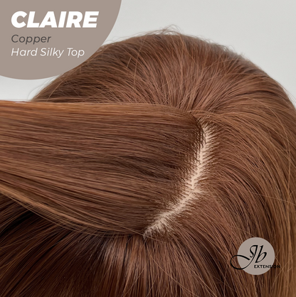 JBEXTENSION 22 Inches Scalpiana Copper 3.5X4 Hard Silky Top Natural Scalp Effect Women Wig with Bangs CLAIRE SILKY TOP - COPPER
