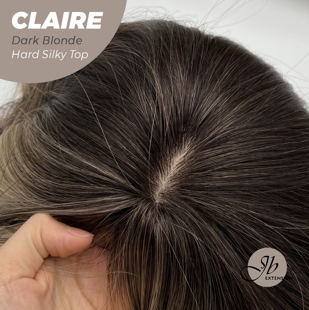 JBEXTENSION 22 Inches Scalpiana Dark Blonde 3.5X4 Hard Silky Top Natural Scalp Effect Women Wig with Bangs CLAIRE SILKY TOP - DARK BLONDE