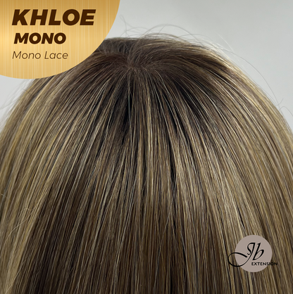 JBEXTENSION KHLOE MONO Monofilament Handmade Wig 6X5 Full Monofilament Hand Tied Top Wig 12 Inches Bob Cut Hazelnut Blonde Highlight Mono Lace Handmade Futura Fiber Wig With Anti-slip Silicone Strips Glueless Wig KHLOE MONO【BENDY EAR TABS】