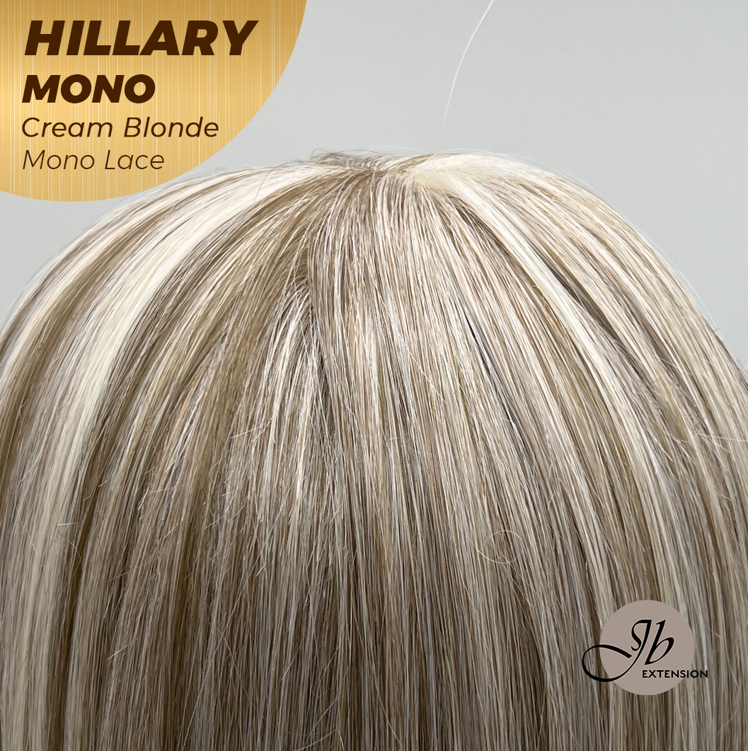 JBEXTENSION HILLARY MONO CREAM BLONDE Monofilament Handmade Wig 6X5 Full Monofilament Hand Tied Top Wig 16 Inches Cream Blonde Straight Mono Lace Wig With Anti-slip Silicone Strips Glueless Wig HILLARY MONO CREAM BLONDE【BENDY EAR TABS】