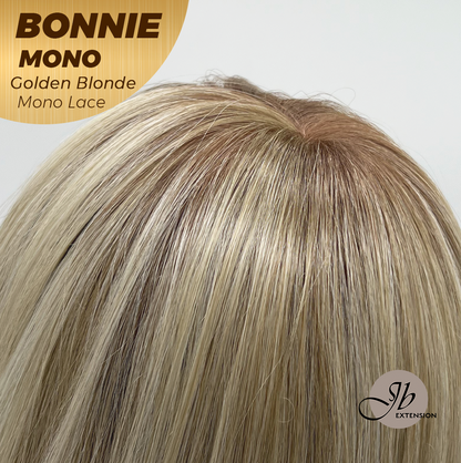 JBEXTENSION BONNIE MONO Full Monofilament Handmade Full Lace Full Hand Tied Wig 12 Inches Golden Blonde With Dark Root Mono Lace Handmade Futura Fiber Glueless Wig BONNIE MONO GOLDEN BLONDE【BENDY EAR TABS】