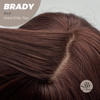 JBEXTENSION 12 Inches Scalpiana Wave Red 3.5X4 Hard Silky Top Natural Scalp Effect Wig with Bang BRADY RED
