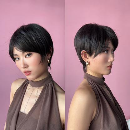 JBEXTENSION Short Hair 30% Real Human Hair Midnight Brown( Black/Brown) Unisex Wig Man Wig KEN