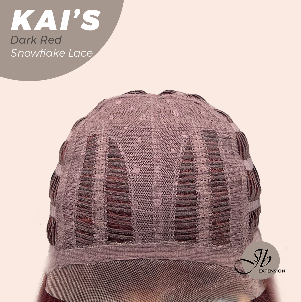 JBEXTENSION 18 Inches Dark Red Pre-Cut Snowflake Lace Frontlace Glueless Wig KAI'S DARK RED【PERMATEASE】【BENDY EAR TABS】- M/L