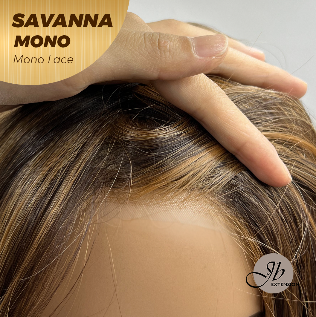 JBEXTENSION SAVANNA MONO Monofilament Handmade Wig 6X5 Full Monofilament Hand Tied Top Wig 16 Inches Caramel Wave Mono Lace Wig with Anti-slip Silicone Strips Glueless Wig SAVANNA MONO - CARAMEL【BENDY EAR TABS】