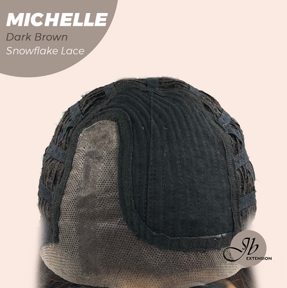 JBEXTENSION 10 Inches Dark Brown Pre-Cut Side Part Snowflake Lace Frontlace Glueless Wig MICHELLE DARK BROWN【BENDY EAR TABS】- S/M