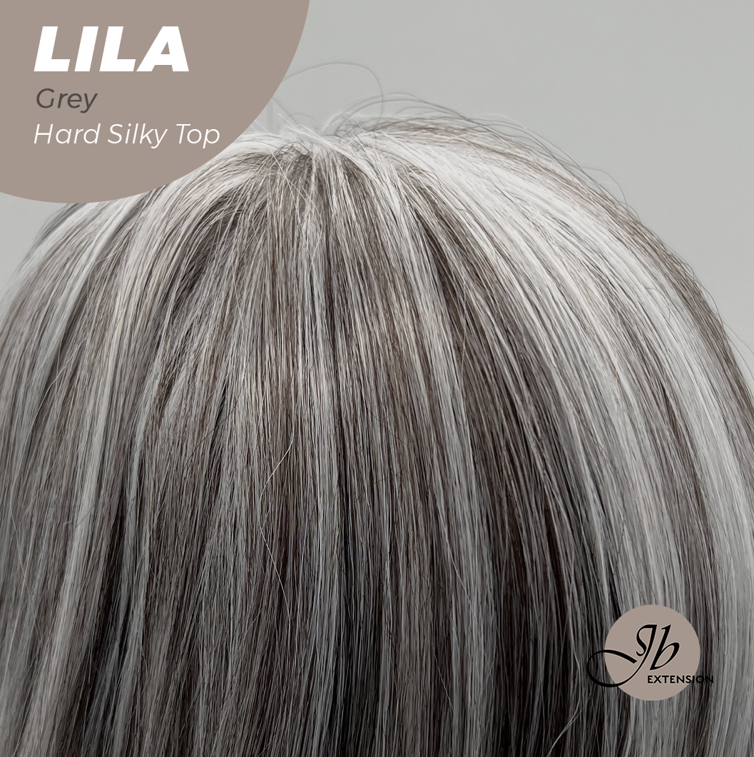 JBEXTENSION 20 Inches Scalpiana Grey Wolf Cut 3.5X4 Hard Silky Top Natural Scalp Effect Wig With Bangs LILA GREY