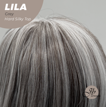 JBEXTENSION 20 Inches Scalpiana Grey Wolf Cut 3.5X4 Hard Silky Top Natural Scalp Effect Wig With Bangs LILA GREY