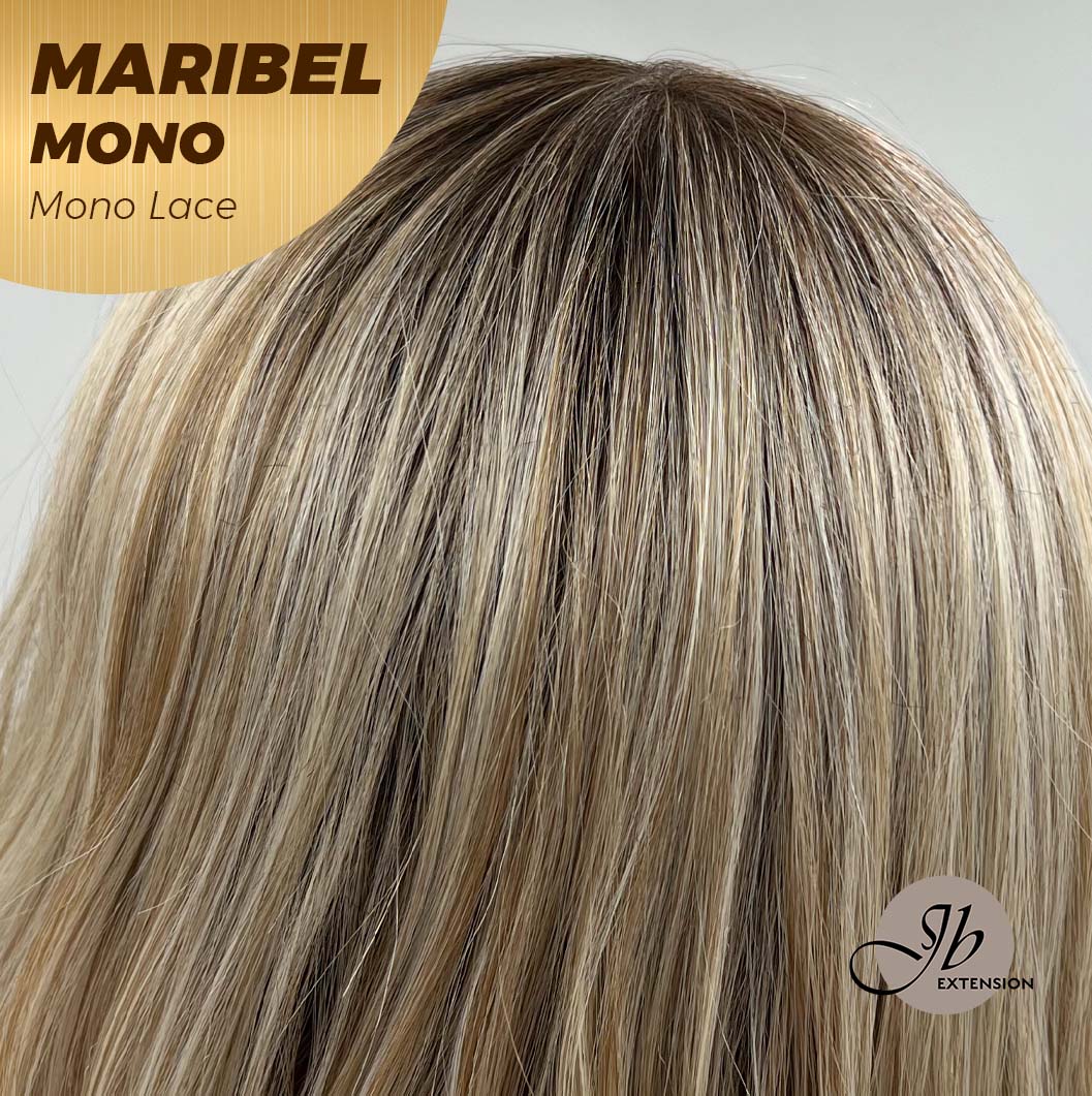 JBEXTENSION MARIBEL MONO Monofilament Handmade Wig 6X5 Full Monofilament Hand Tied Top Wig 16 Inches Blonde With Dark Root Wave Mono Lace Wig With Anti-slip Silicone Strips Glueless Wig Maribel Mono【BENDY EAR TABS】