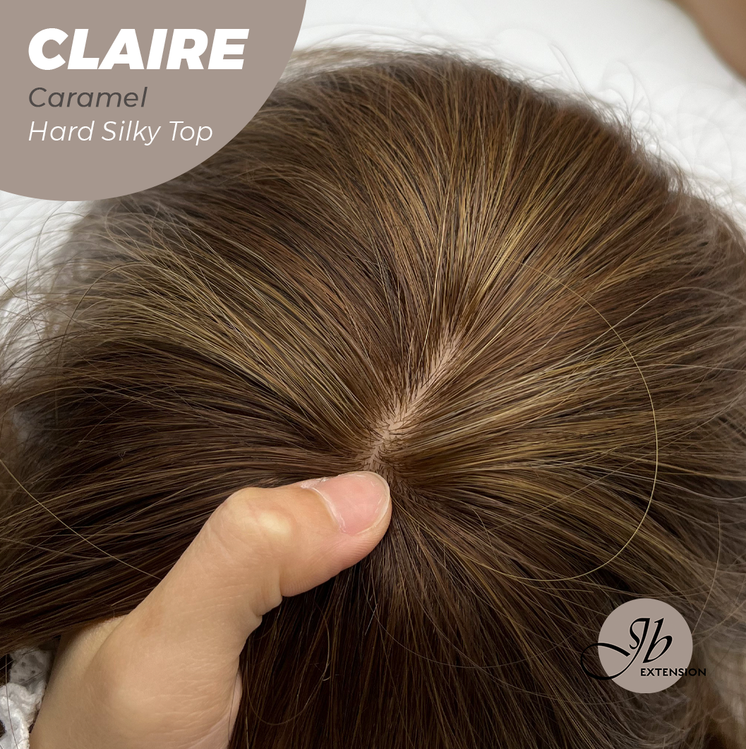 JBEXTENSION 22 Inches Scalpiana Caramel 3.5X4 Hard Silky Top Natural Scalp Effect Women Wig with Bangs CLAIRE SILKY TOP - CARAMEL