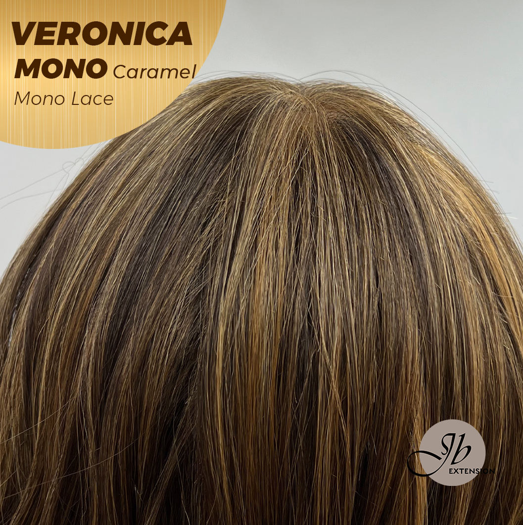 HOT OF SEASON - 12 Inches Caramel Wave Monofilament Handmade Wig 6X5 Full Monofilament Hand Tied Top Wig Mono Lace Wig With Anti-slip Silicone Strips Glueless Wig VERONICA MONO CARAMEL【BENDY EAR TABS】