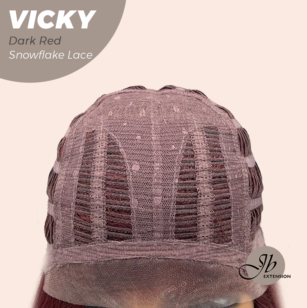 [FINAL SALE] JBEXTENSION 20 Inches Dark Red Pre-Cut Snowflake Lace Frontlace Glueless Wig VICKY DARK RED【PERMATEASE】【BENDY EAR TABS】