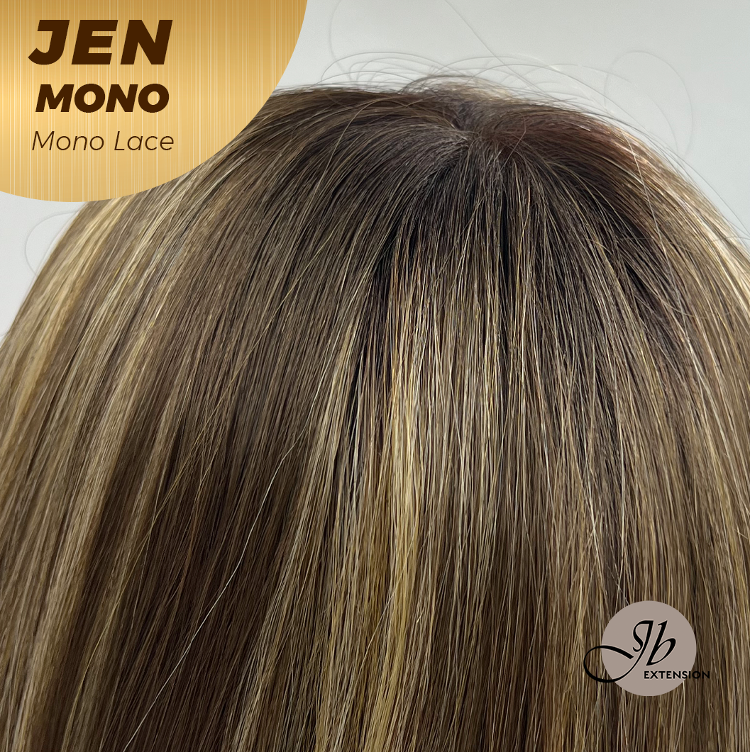 HOT OF SEASON -JBEXTENSION JEN MONO Monofilament Handmade Wig 6X5 Full Monofilament Hand Tied Top Wig 18 Inches Hazelnut Blonde Highlight Mono Lace Wig With Anti-slip Silicone Strips Glueless Wig JEN MONO【BENDY EAR TABS】