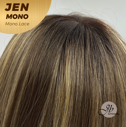HOT OF SEASON -JBEXTENSION JEN MONO Monofilament Handmade Wig 6X5 Full Monofilament Hand Tied Top Wig 18 Inches Hazelnut Blonde Highlight Mono Lace Wig With Anti-slip Silicone Strips Glueless Wig JEN MONO【BENDY EAR TABS】