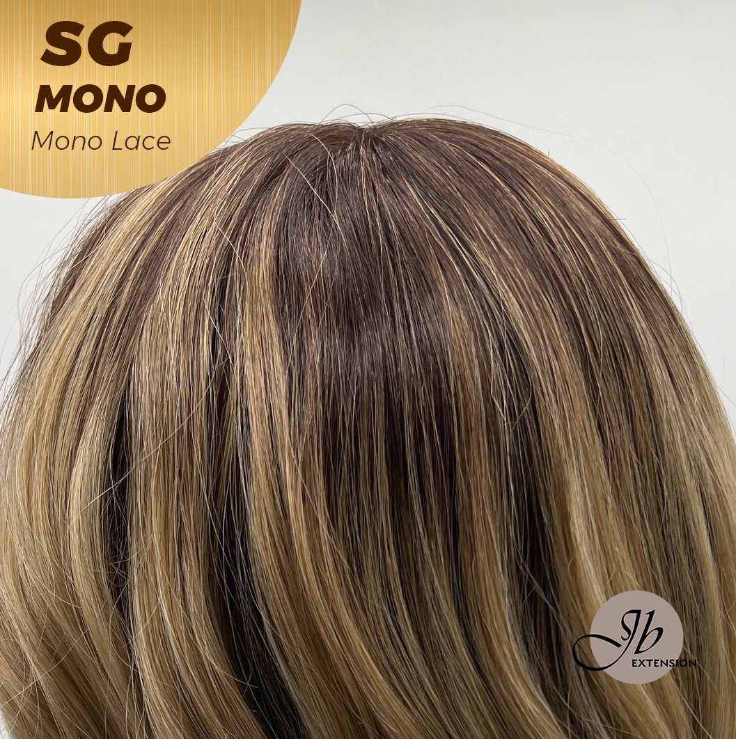 [FINAL SALE] JBEXTENSION SG MONO Monofilament Handmade Wig 6X5 Full Monofilament Hand Tied Top Wig 15 Inches Sunset Blonde Mono Lace Wig With Anti-slip Silicone Strips Glueless Wig SG MONO【BENDY EAR TABS】