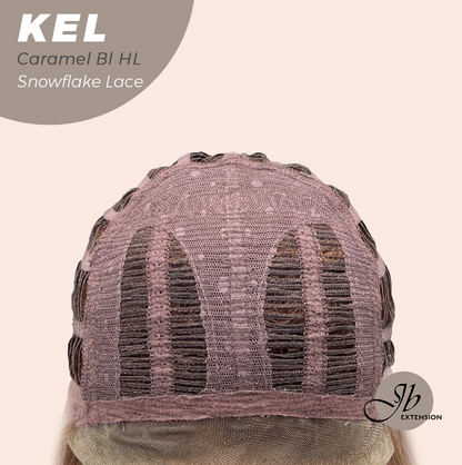 JBEXTENSION 22 Inches Caramel Blonde Highlight Pre-Cut Snowflake Lace Frontlace Glueless Wig KEL CARAMEL BLONDE HIGHLIGHT【PERMATEASE】【BENDY EAR TABS】- M/L