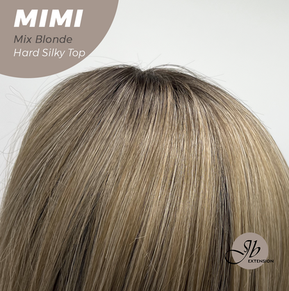 JBEXTENSION 16 Inches Scalpiana 3.5X4 Hard Silky Top Natural Scalp Effect Mix Blonde Body Wave Wig with Bangs Wig MIMI SILK TOP - MIX BLONDE