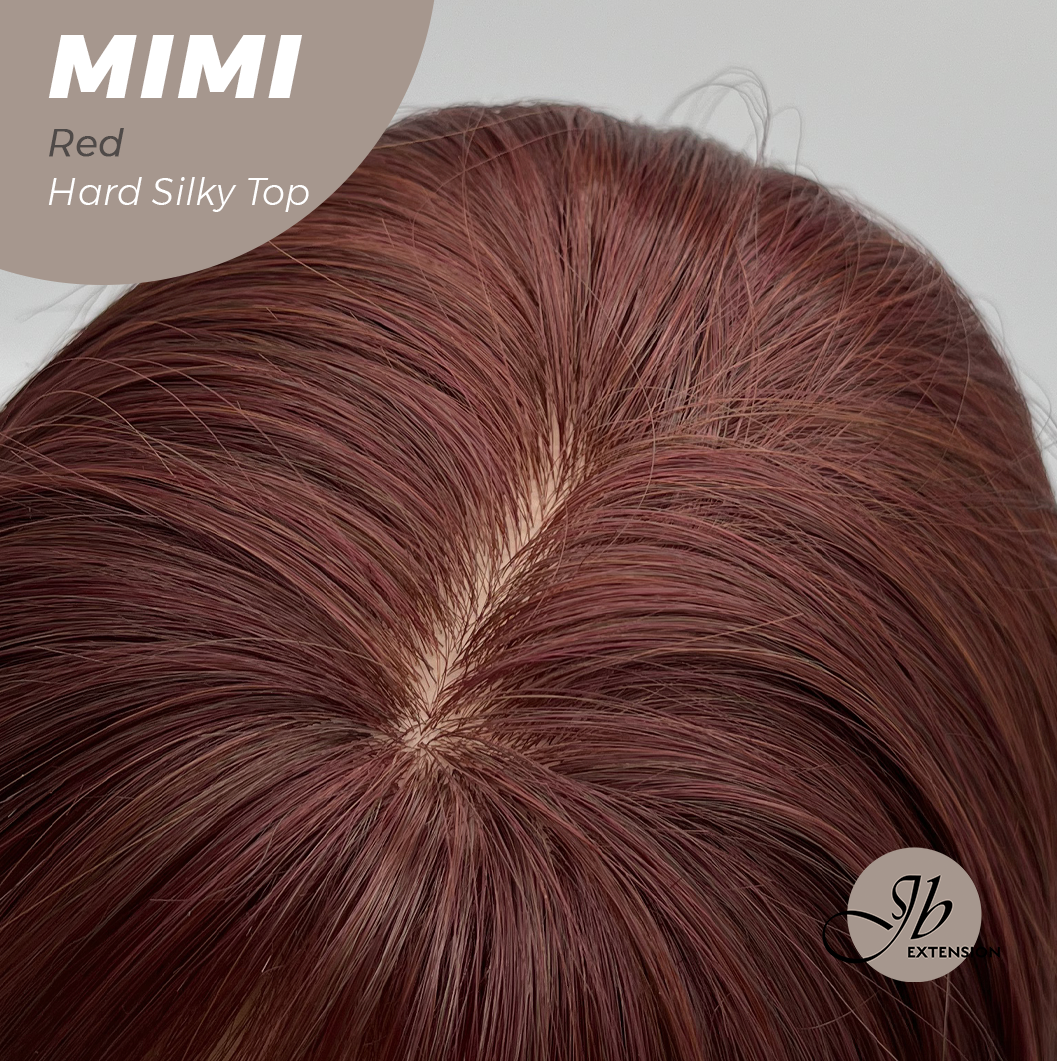 JBEXTENSION 16 Inches Scalpiana 3.5X4 Hard Silky Top Natural Scalp Effect Red Body Wave Wig with Bangs Wig MIMI SILK TOP - RED