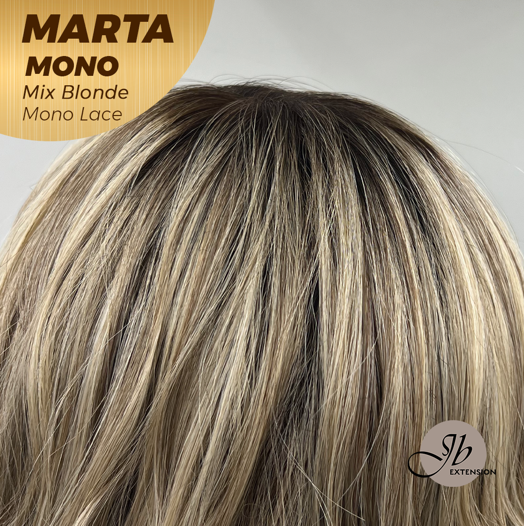 [FINAL SALE] JBEXTENSION MARTA MONO MIX BLONDE Monofilament Handmade Wig 6X5 Full Monofilament Hand Tied Top Wig 10 Inches Mix Blonde Mono Lace Handmade Futura Fiber Wig With Anti-slip Silicone Strips Glueless Wig MARTA MONO MIX BLONDE【BENDY EAR TABS】