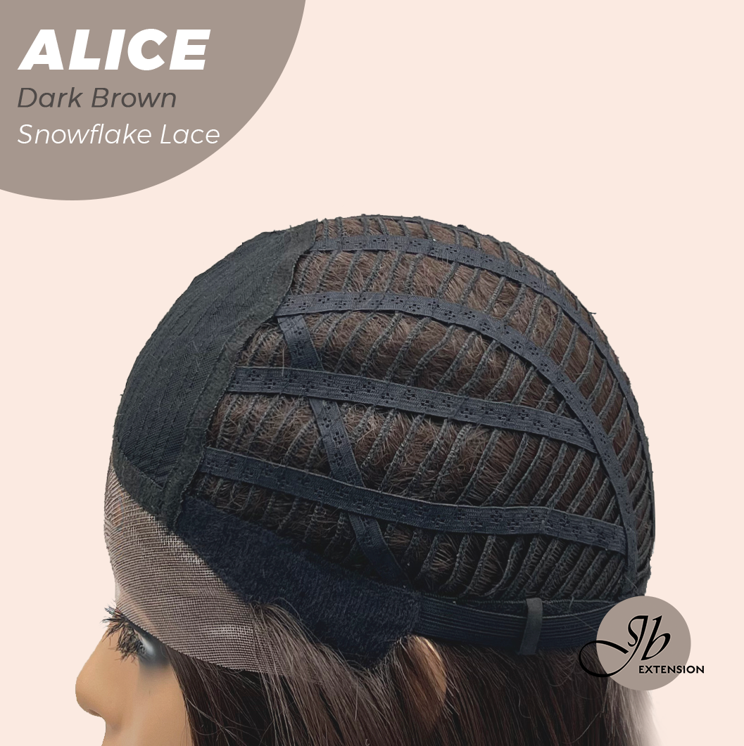 JBEXTENSION 12 Inches Dark Brown Pre-Cut Side Part Snowflake Lace Frontlace Glueless Wig ALICE DARK BROWN【BENDY EAR TABS】- S/M