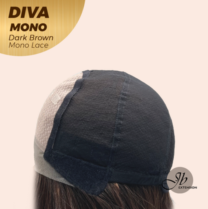 [PRE-ORDER] JBEXTENSION DIVA MONO Full Monofilament Handmade Full Lace Full Hand Tied Wig 24 Inches Long Curly Dark Brown Mono Lace Handmade Futura Fiber Wig with Anti-slip Silicone Strips Glueless Wig DIVA MONO - DARK BROWN【BENDY EAR TABS】