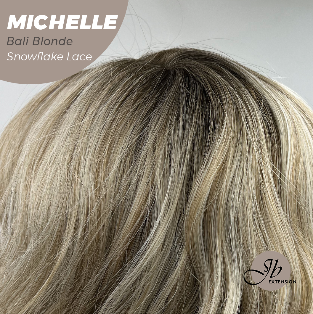 JBEXTENSION 10 Inches Bali Blonde Pre-Cut Side Part Snowflake Lace Frontlace Glueless Wig MICHELLE BALI BLONDE【BENDY EAR TABS】- M/L