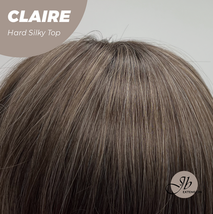 JBEXTENSION 22 Inches Scalpiana Brown with Highlight 3.5X4 Hard Silky Top Natural Scalp Effect Women Wig with Bangs CLAIRE SILKY TOP - BROWN HIGHLIGHT